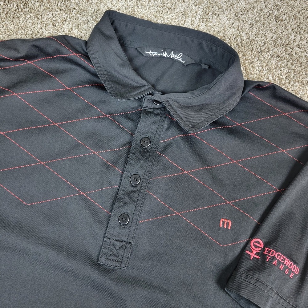 Travis Mathew Mens Large Black Red Diamond Performance Stretch Polo SS